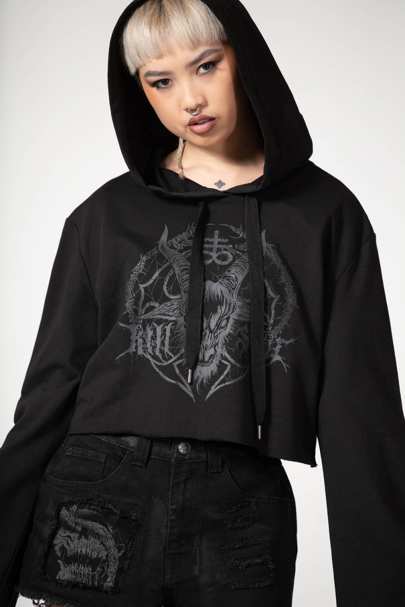 Killstar Lost It Cropped Hoodie Černé | YZJFEP-516