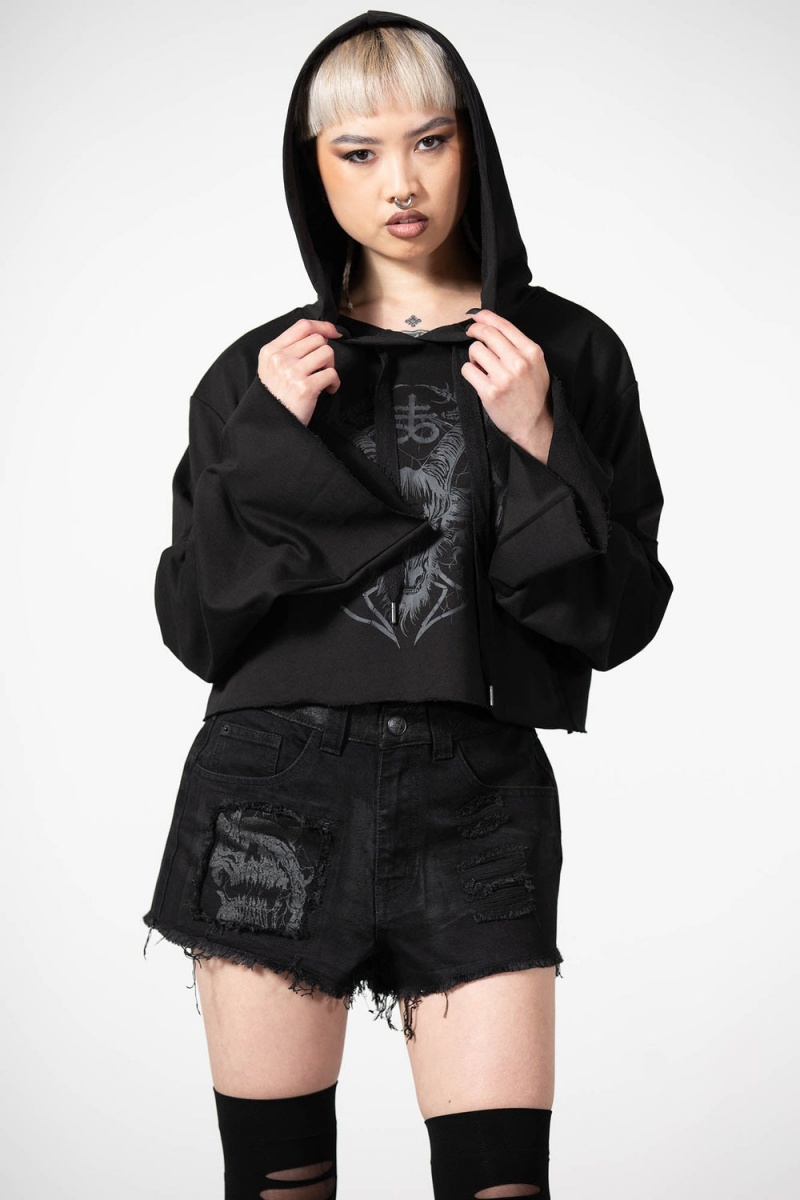 Killstar Lost It Cropped Hoodie Černé | YZJFEP-516