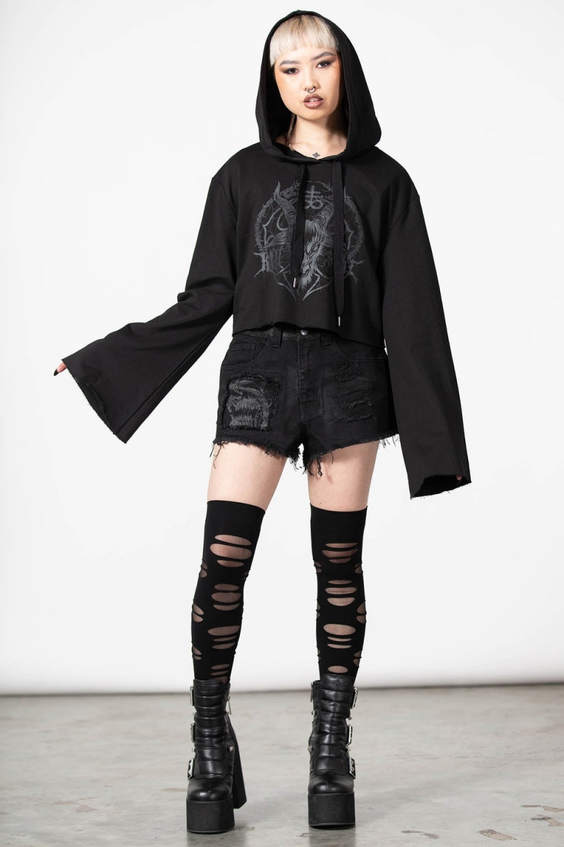 Killstar Lost It Cropped Hoodie Černé | YZJFEP-516