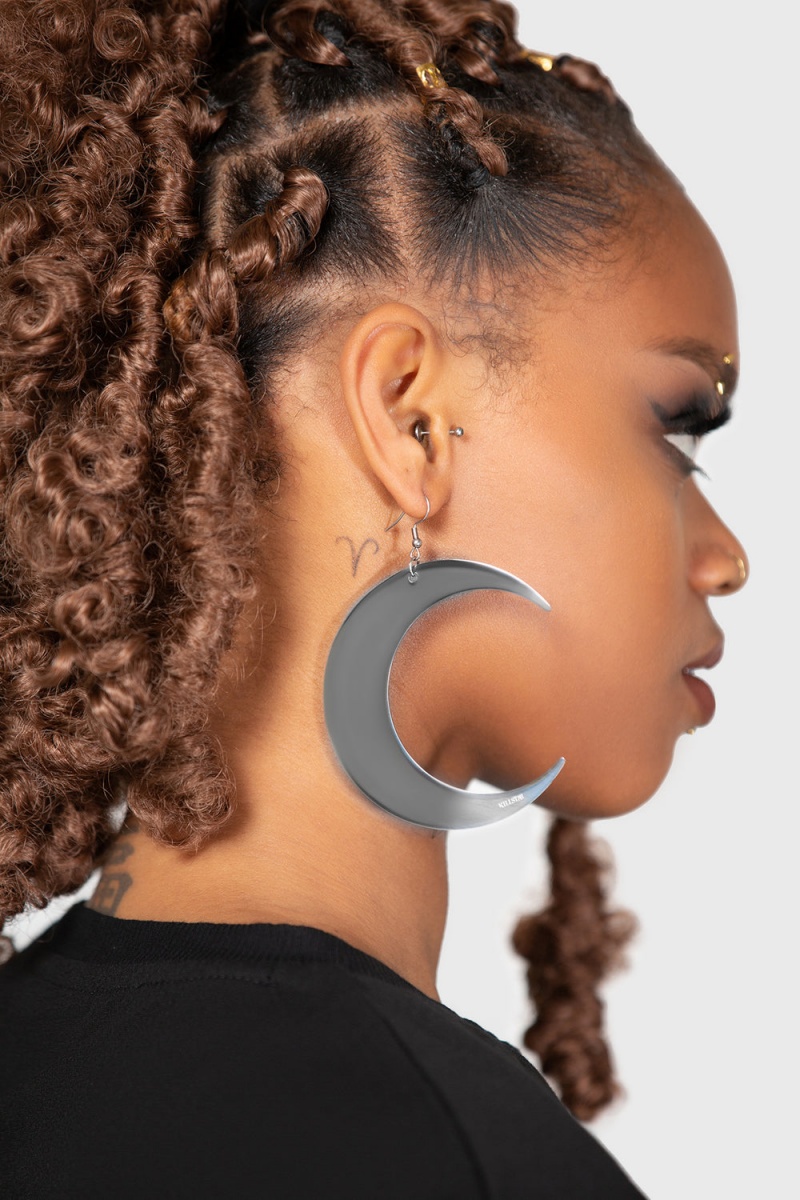 Killstar Luna Earrings [S] Stříbrné | IKMYFJ-980