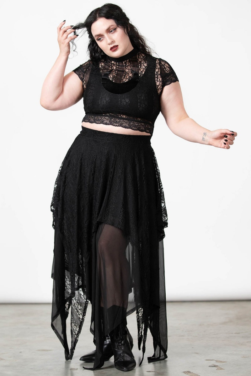 Killstar Lunar Layers Maxi Skirt Černé | BLVAWU-478