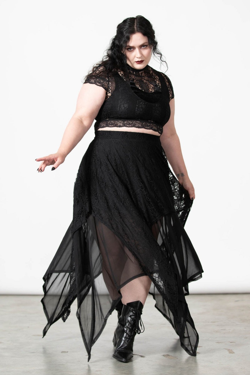 Killstar Lunar Layers Maxi Skirt Černé | BLVAWU-478