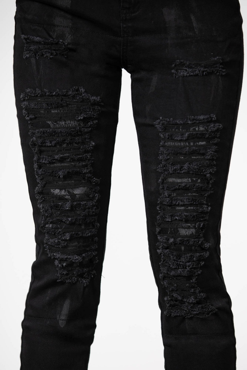Killstar Lyfe Line Patch Jeans Černé | SPMGIZ-845