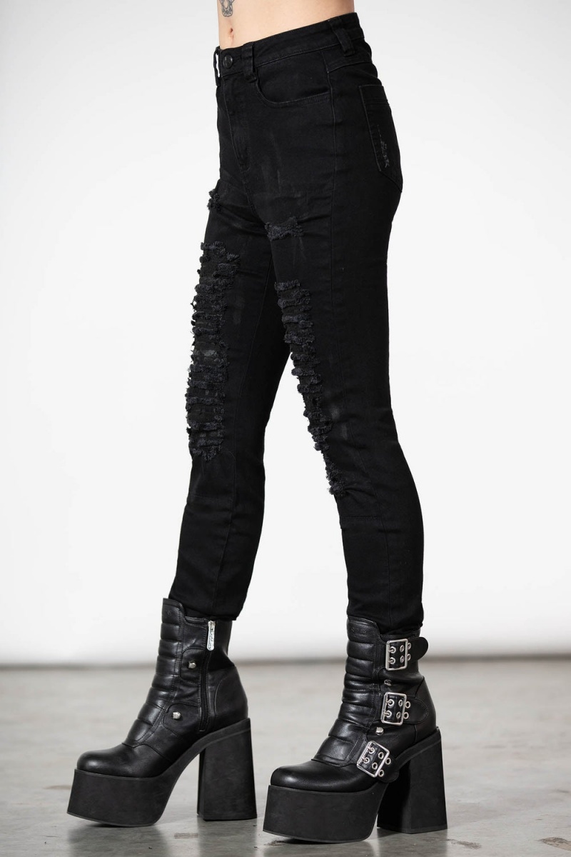 Killstar Lyfe Line Patch Jeans Černé | SPMGIZ-845