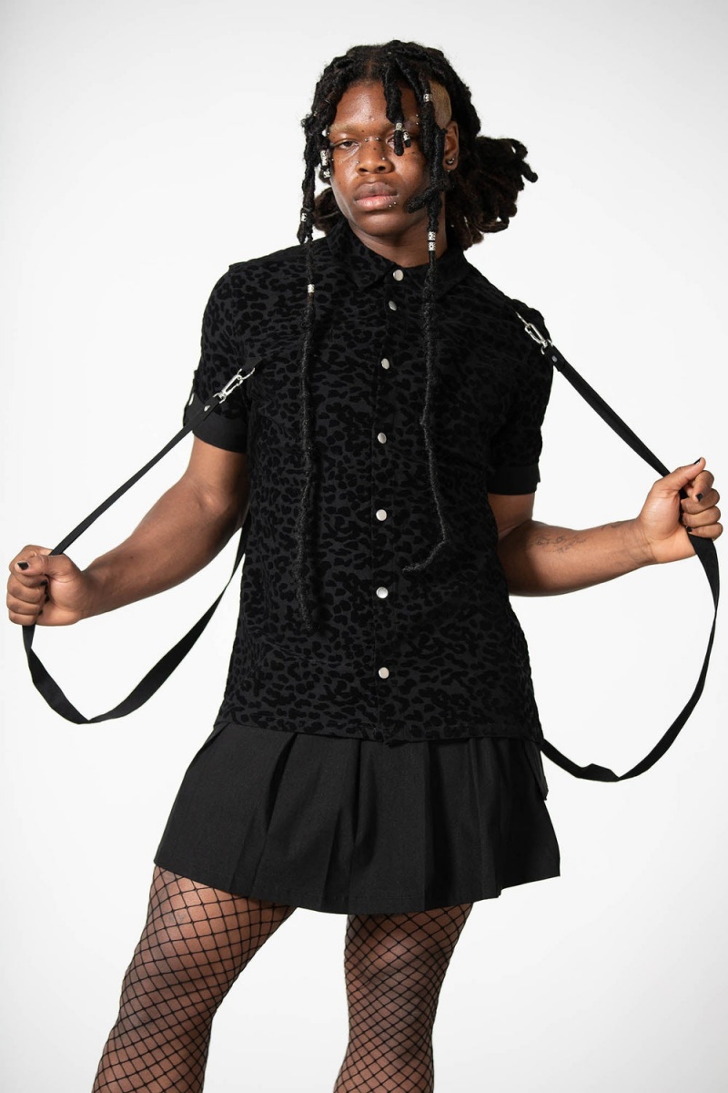 Killstar Mad Paw Leopard Print Shirt Černé | DJWHIS-640