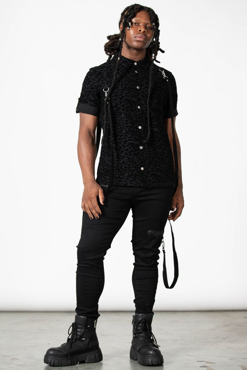 Killstar Mad Paw Leopard Print Shirt Černé | DJWHIS-640