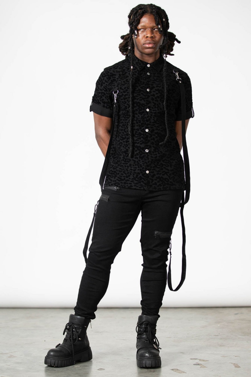 Killstar Mad Paw Leopard Print Shirt Černé | DJWHIS-640