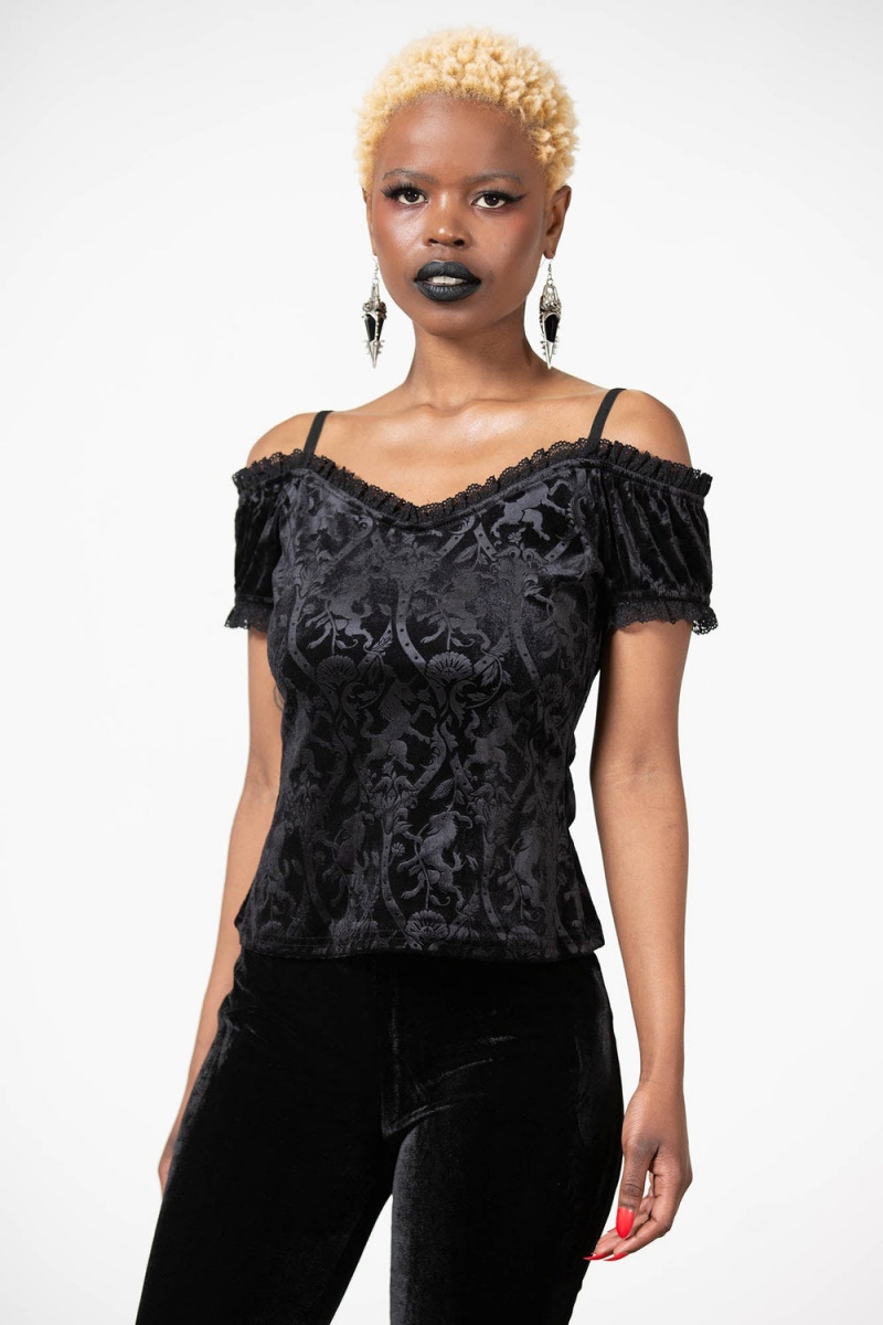 Killstar Mademoiselle Bardot Top Černé | KLFWIM-243