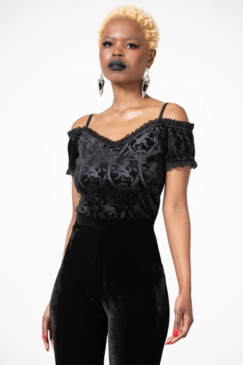 Killstar Mademoiselle Bardot Top Černé | KLFWIM-243