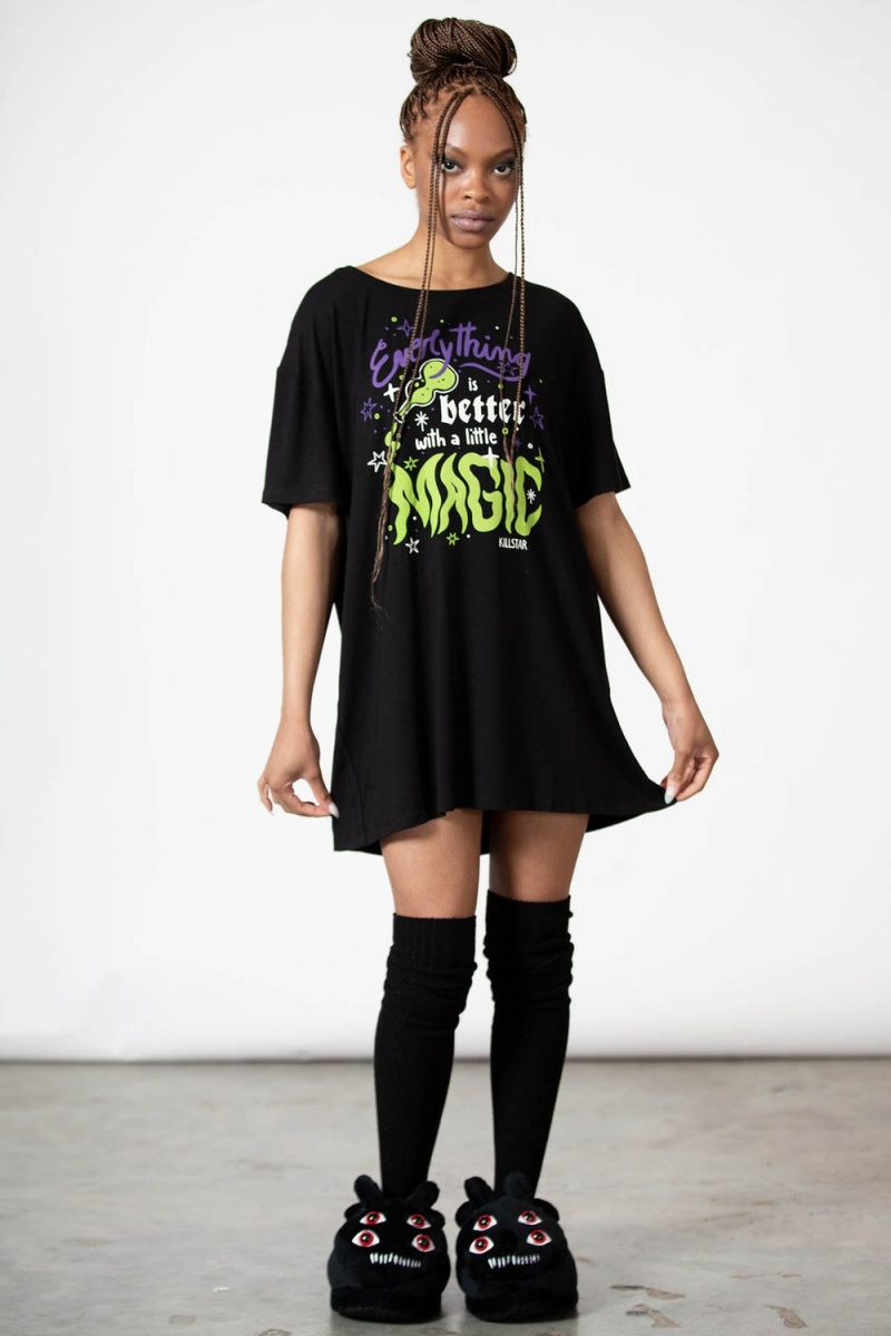 Killstar Magic Rest T-Shirt Šaty Černé | YNCWID-873