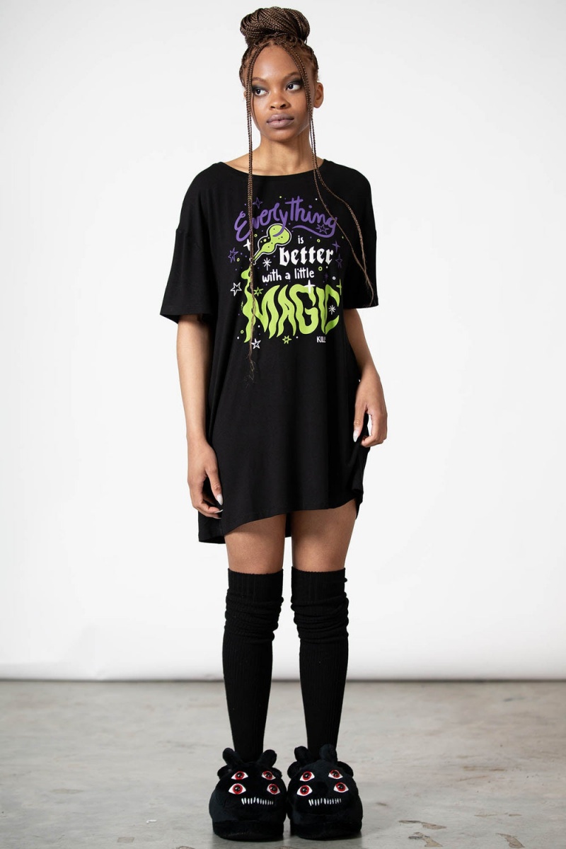 Killstar Magic Rest T-Shirt Šaty Černé | YNCWID-873