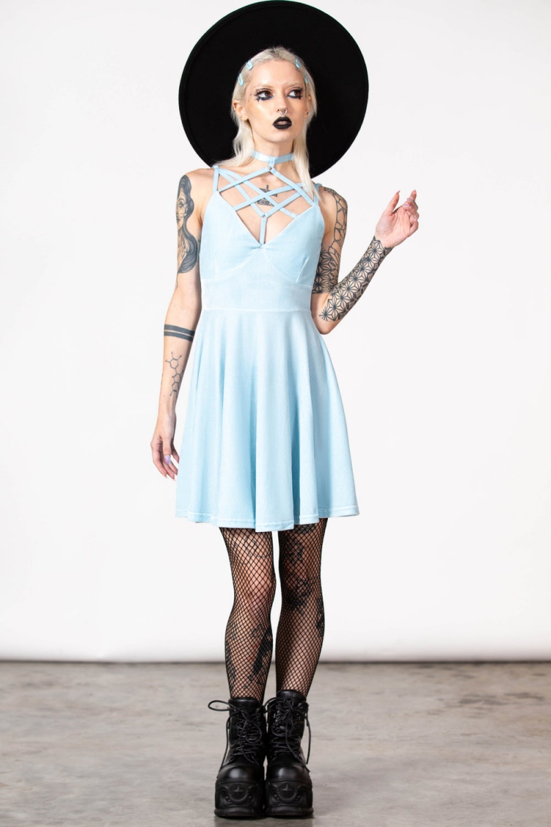 Killstar Magica Skater Šaty [PASTEL BLUE] Blankyt | IPTFMZ-840