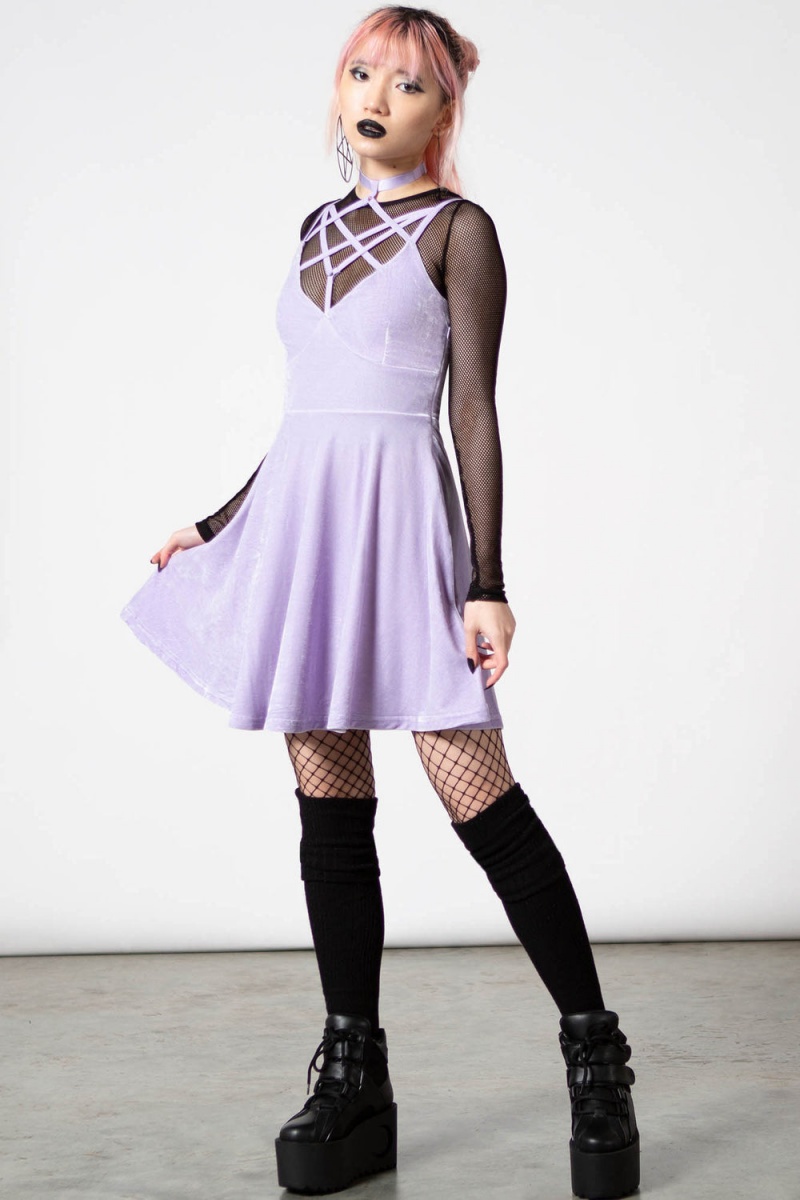 Killstar Magica Skater Šaty [PASTEL LILAC] Lilac | WYRTOH-356