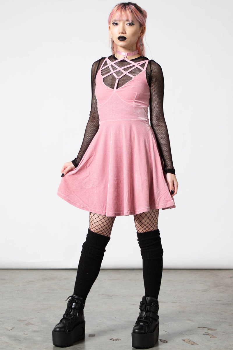 Killstar Magica Skater Šaty [PASTEL PINK] Růžové | AWZERG-289