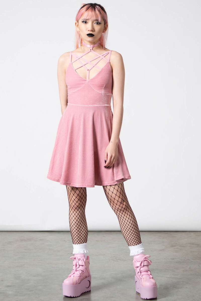 Killstar Magica Skater Šaty [PASTEL PINK] Růžové | AWZERG-289