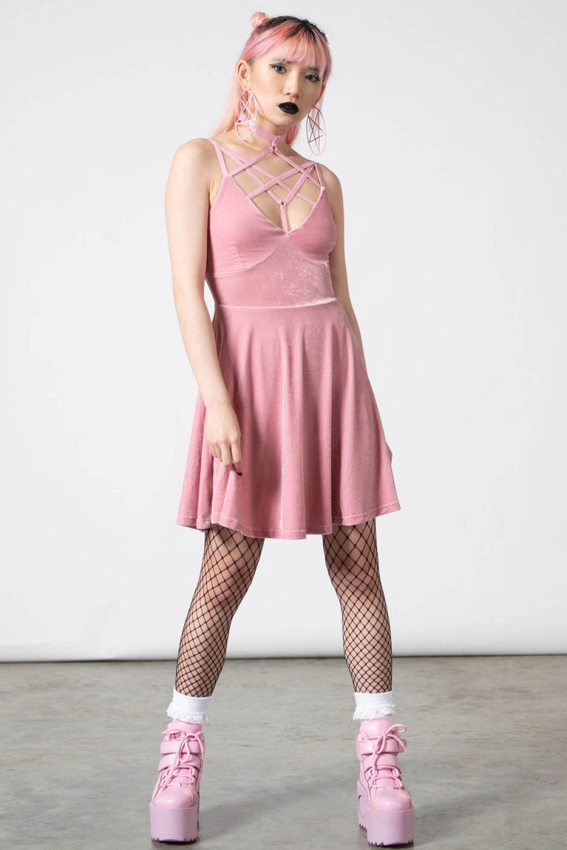 Killstar Magica Skater Šaty [PASTEL PINK] Růžové | AWZERG-289