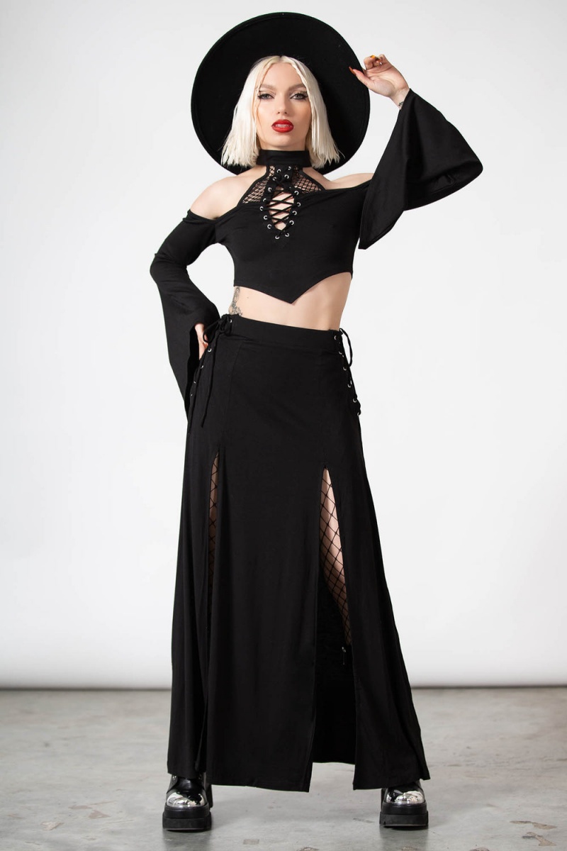 Killstar Maidenhead Cold Shoulder Top Černé | UWFJXK-657