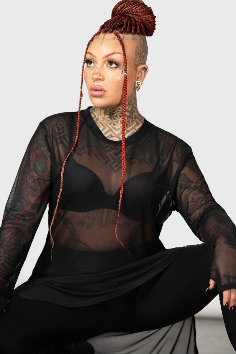 Killstar Malik's Malice Mesh Top Černé | BTWQCE-146
