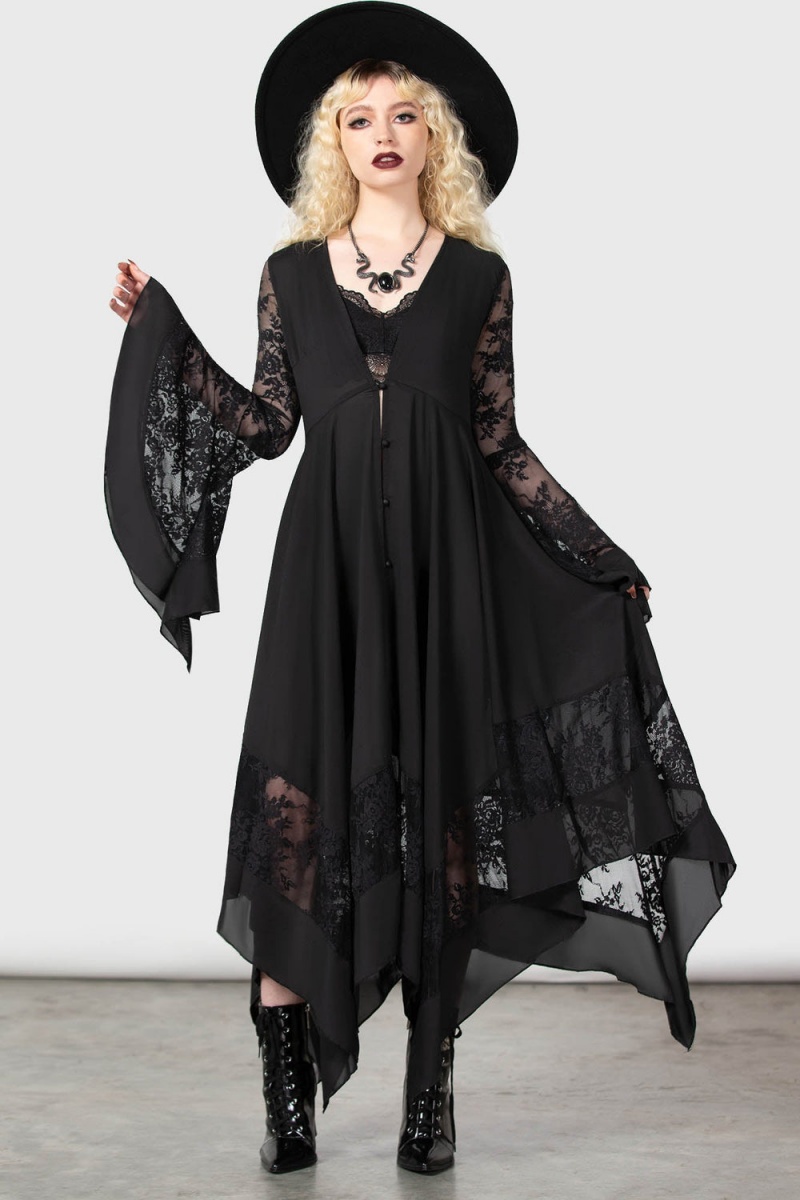 Killstar Misty Night Maxi Šaty Černé | YTPEHA-901