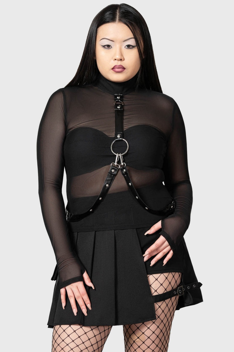 Killstar Mock Widow Mesh Top Černé | ZOKHPL-928