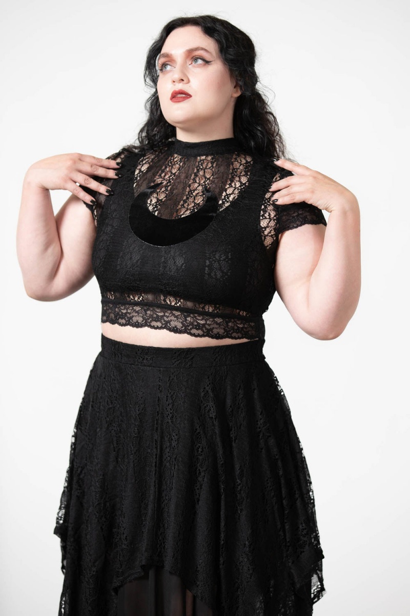 Killstar Moon Rays Krajkové Crop Top Černé | TQVCYM-286