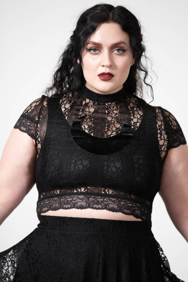 Killstar Moon Rays Krajkové Crop Top Černé | TQVCYM-286