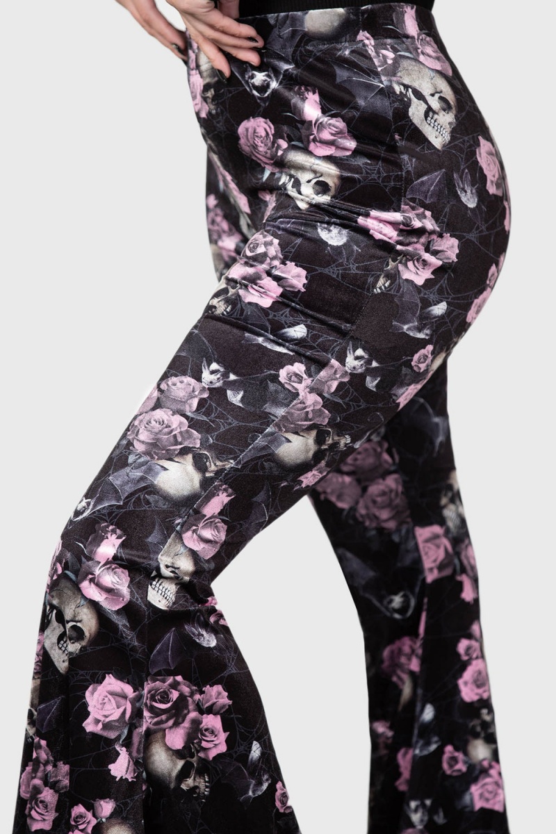Killstar Moondance Bell Bottoms [BLACK/PINK] Růžové | SPDVQW-893