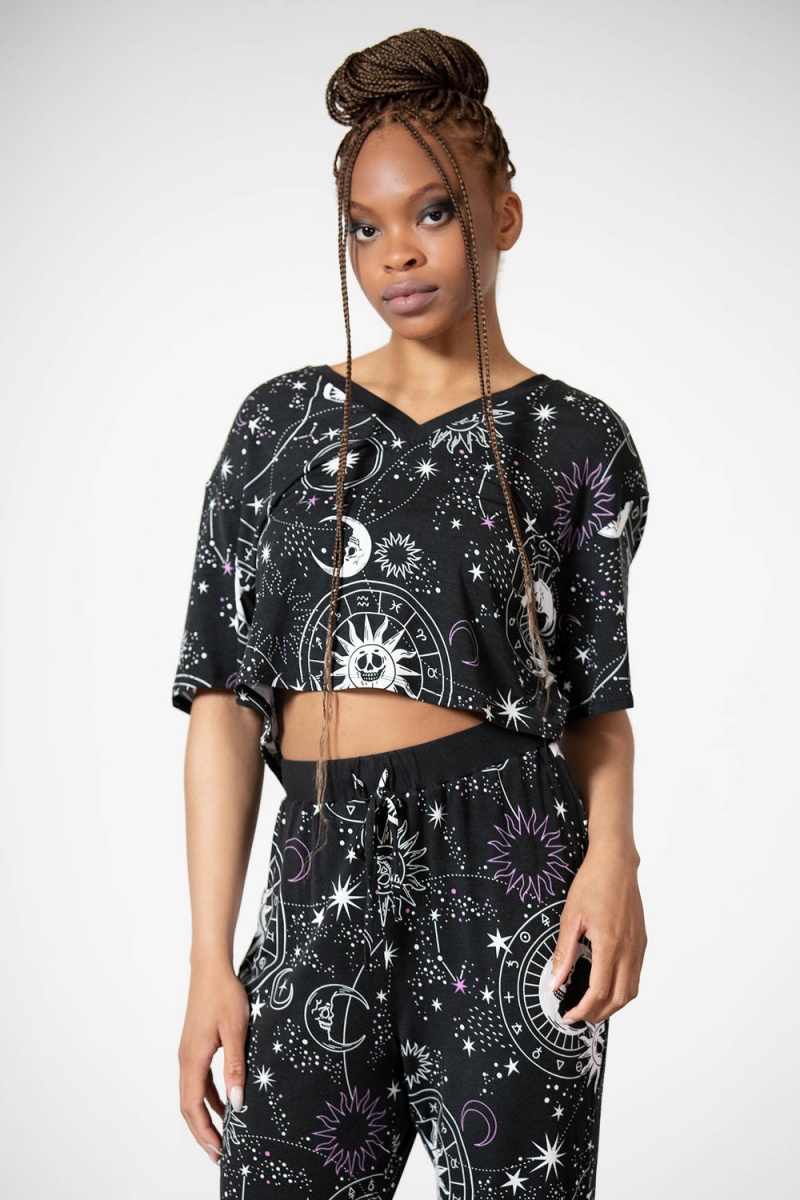 Killstar Moonlight V Neck Crop Top Černé | MXDEZV-321