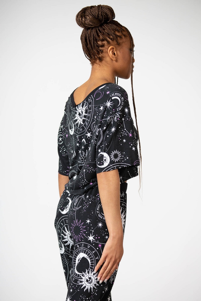 Killstar Moonlight V Neck Crop Top Černé | MXDEZV-321