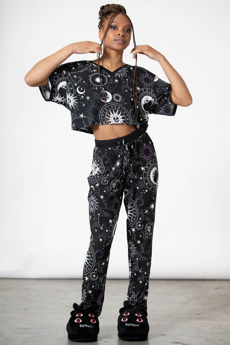 Killstar Moonlight V Neck Crop Top Černé | MXDEZV-321
