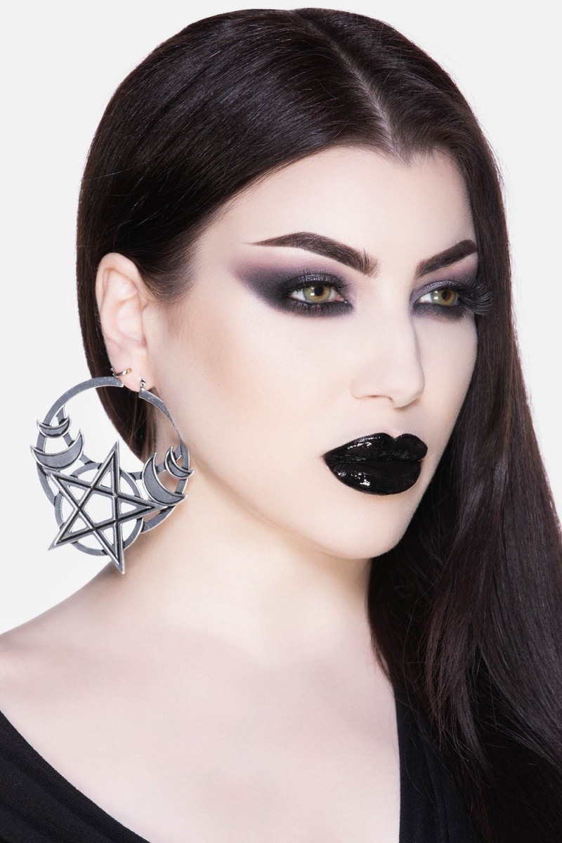 Killstar Moonlit Hoop Earrings [S] Stříbrné | USHJTC-154