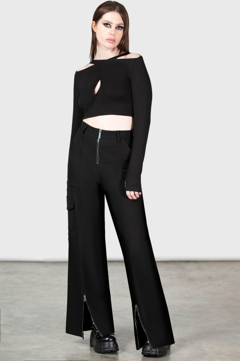 Killstar Moray High Waisted Trousers Černé | ELOMCS-740