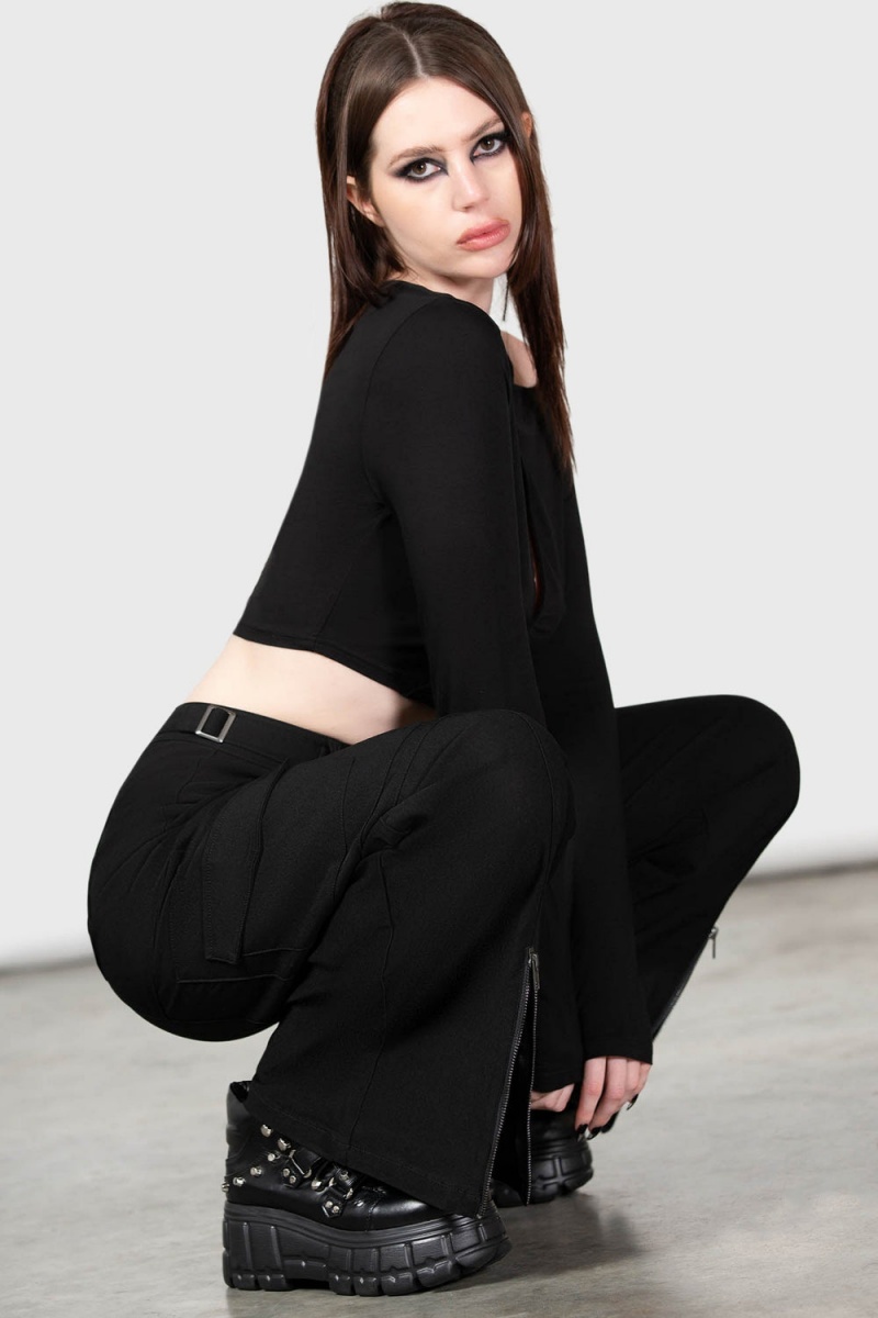 Killstar Moray High Waisted Trousers Černé | ELOMCS-740
