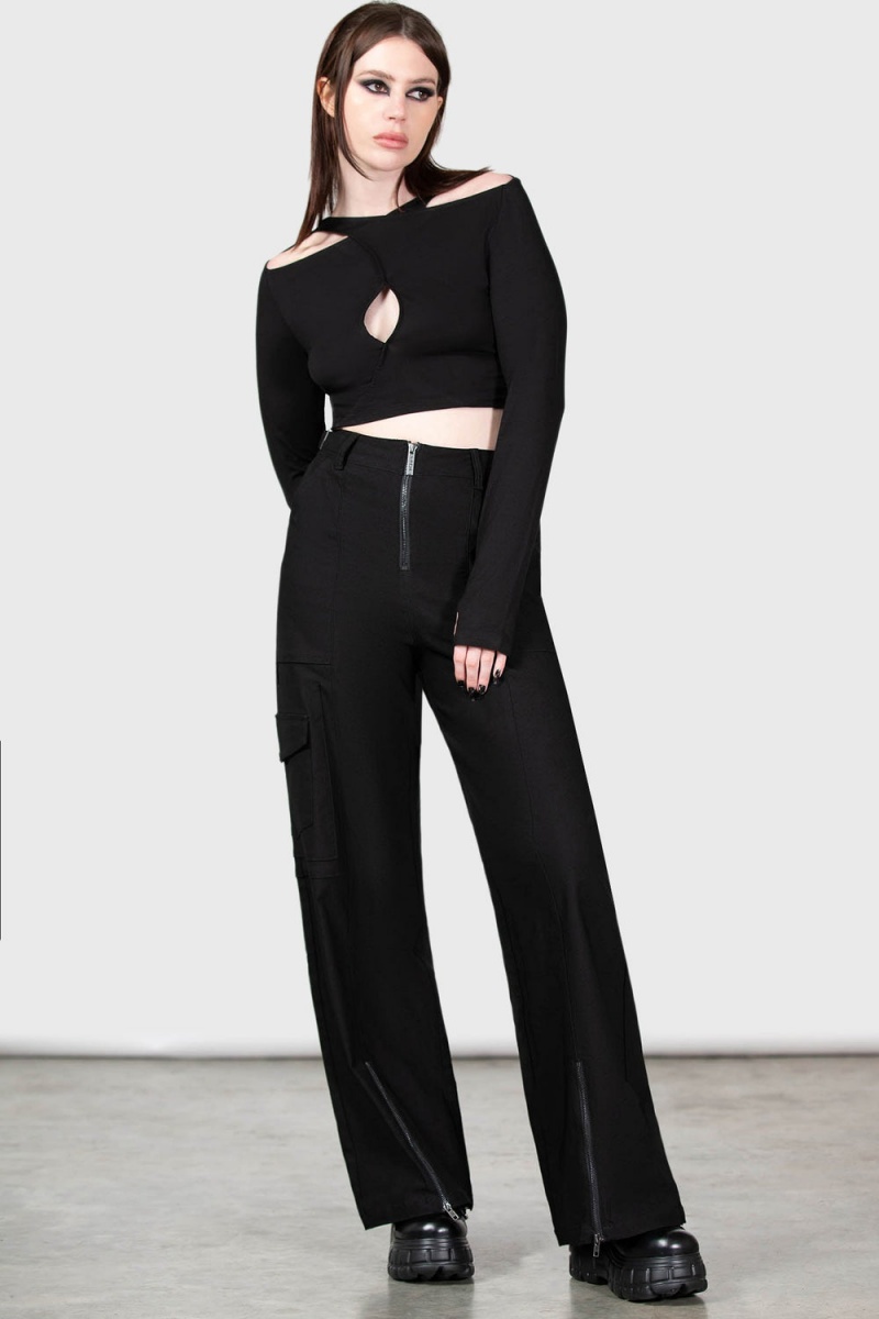 Killstar Moray High Waisted Trousers Černé | ELOMCS-740