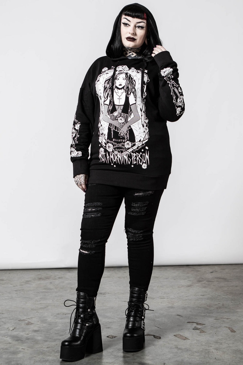 Killstar Morning Longline Hoodie Černé | HQXDZP-731