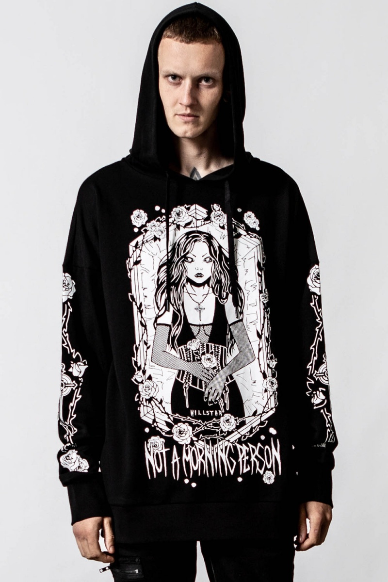 Killstar Morning Longline Hoodie Černé | HQXDZP-731