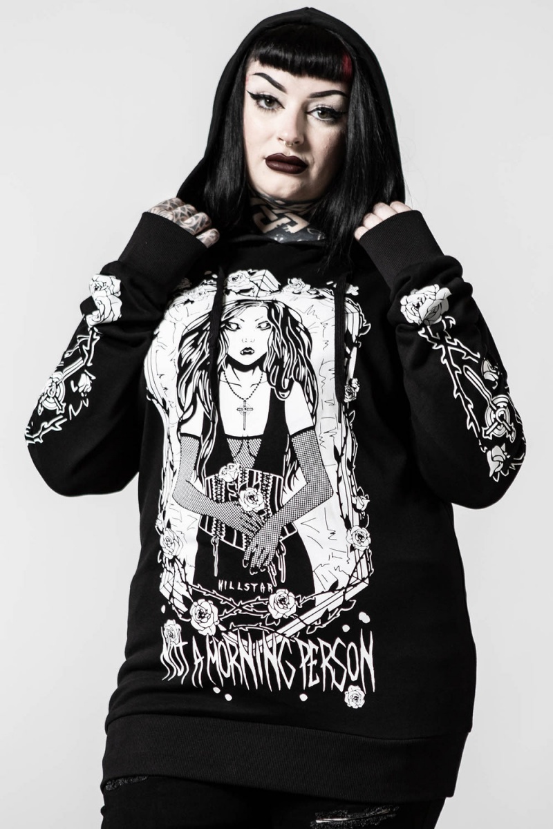 Killstar Morning Longline Hoodie Černé | HQXDZP-731