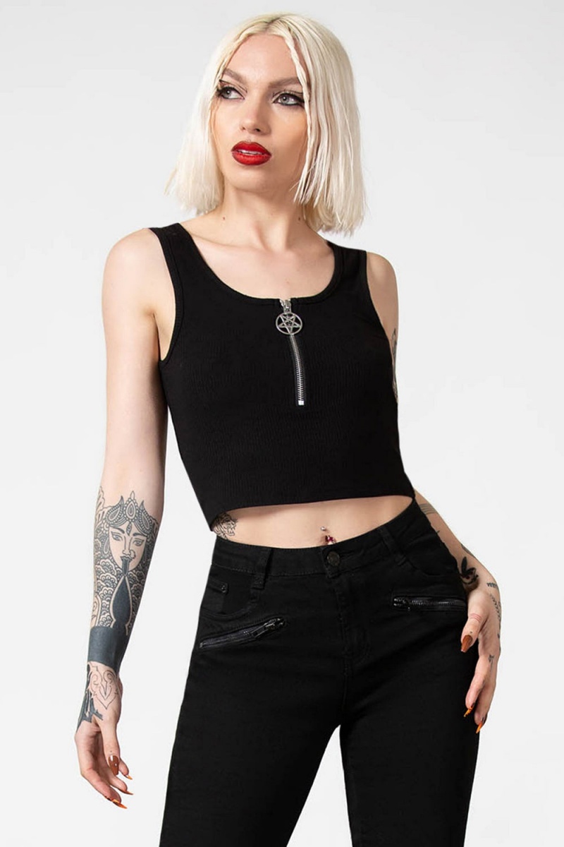 Killstar Mortem Rib Top Černé | TRYMHO-801