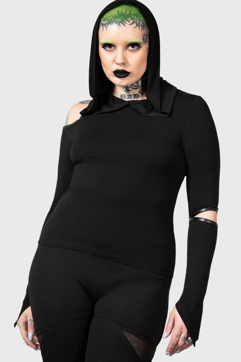 Killstar Morwen S Kapucí Top Černé | VYUWRA-918