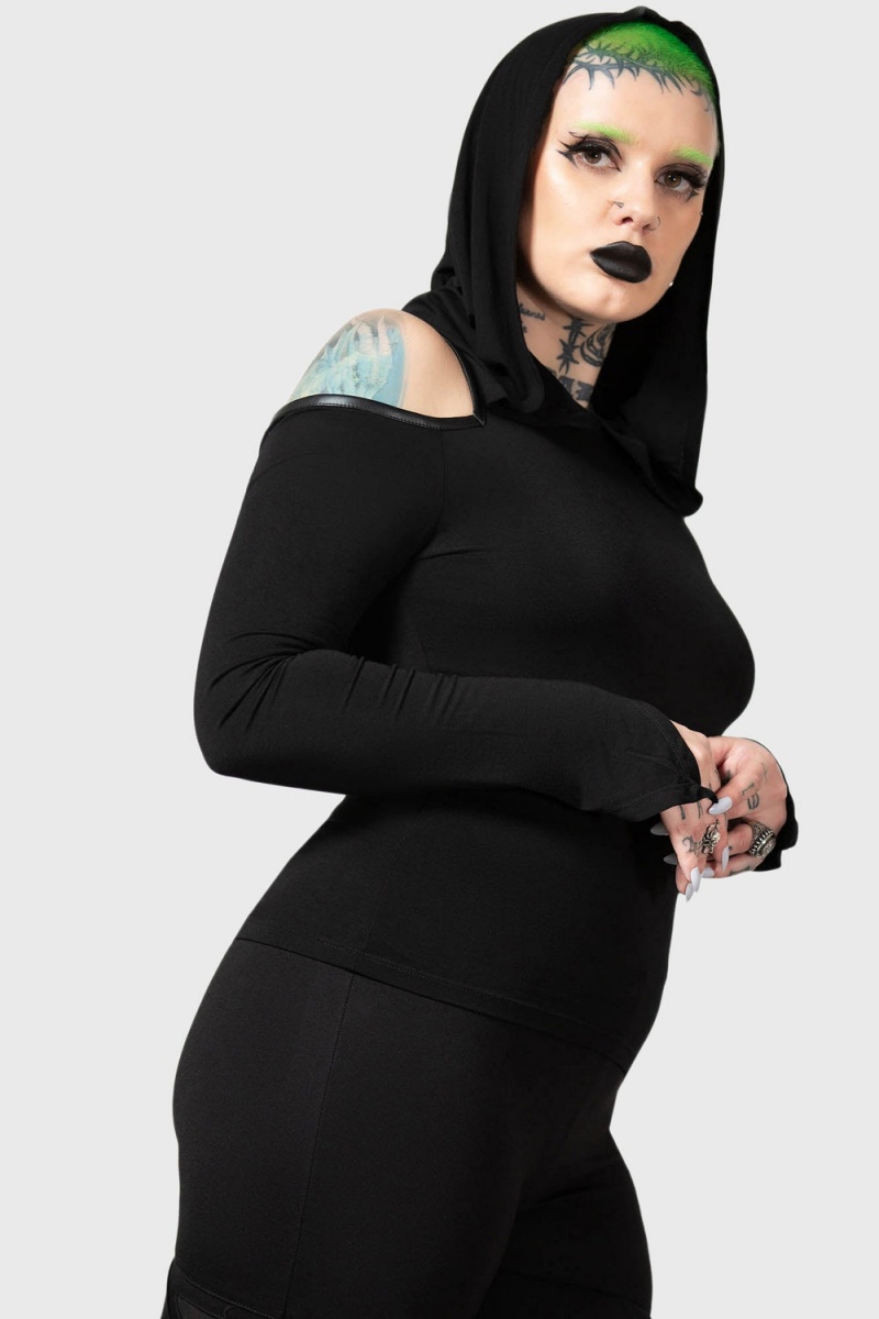 Killstar Morwen S Kapucí Top Černé | VYUWRA-918