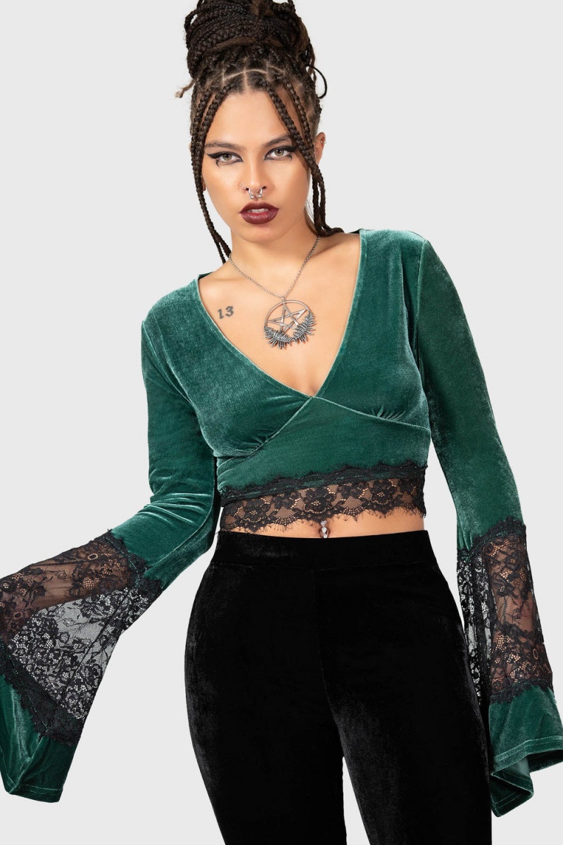 Killstar Naomi Long Sleeve Top [GREEN] Zelene | UYHGNV-534