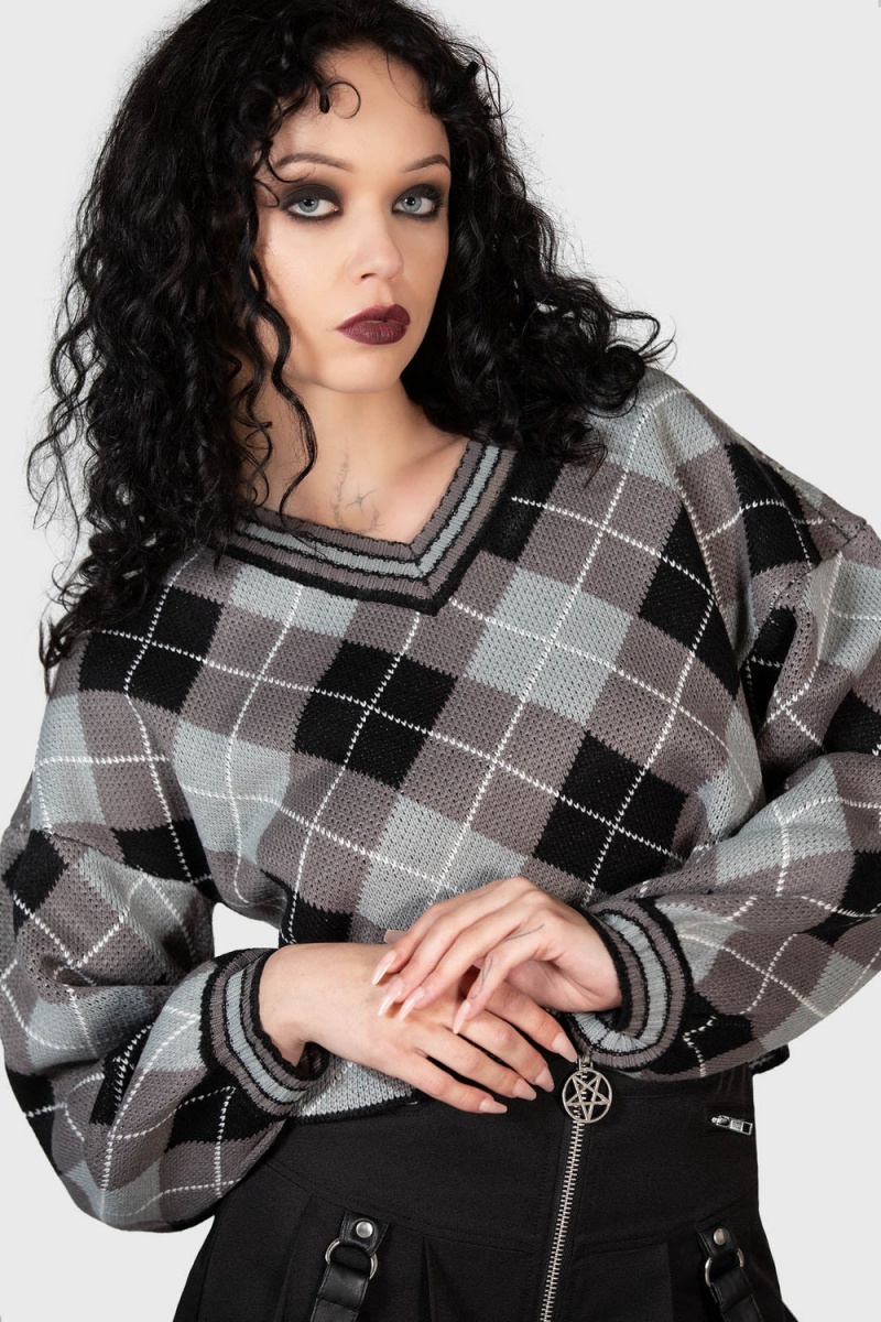 Killstar Nasiv Argyle Knit Top Šedé | OQYSGZ-213