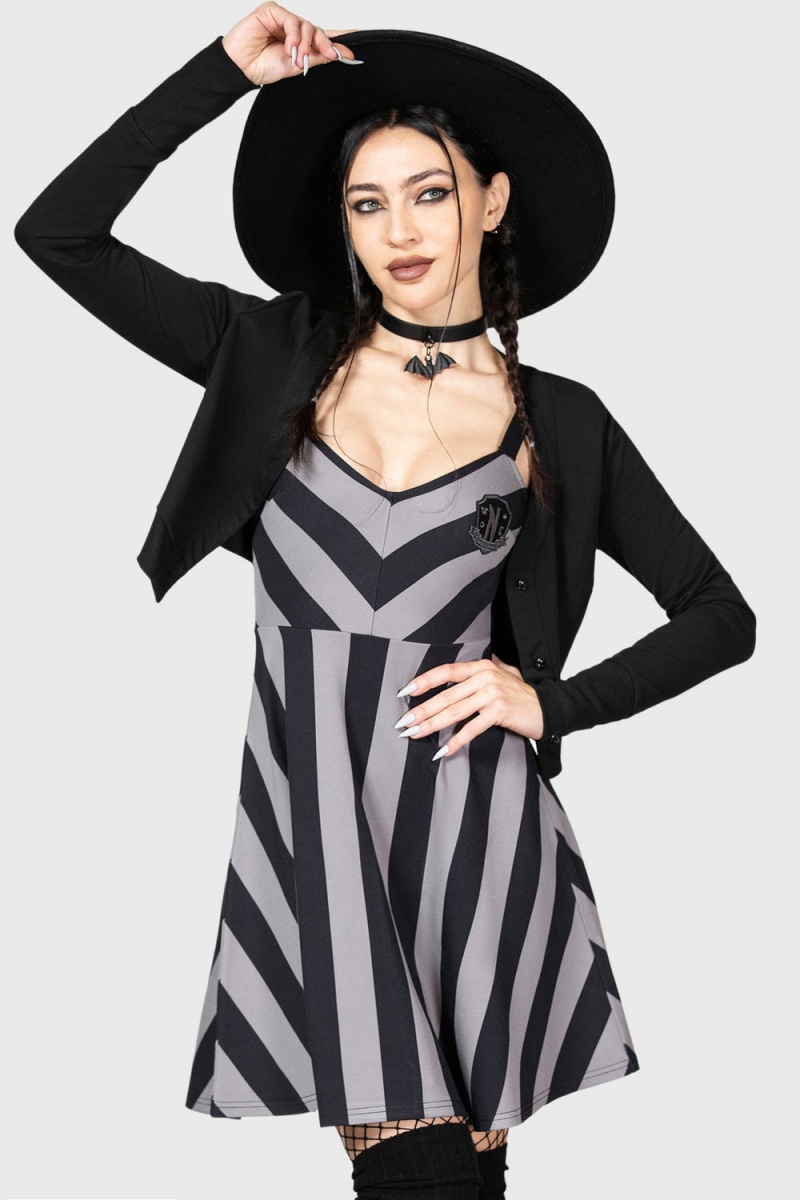 Killstar Nevermore Mini Šaty Šedé | TPUDWG-790