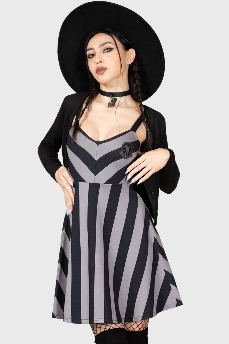 Killstar Nevermore Mini Šaty Šedé | TPUDWG-790