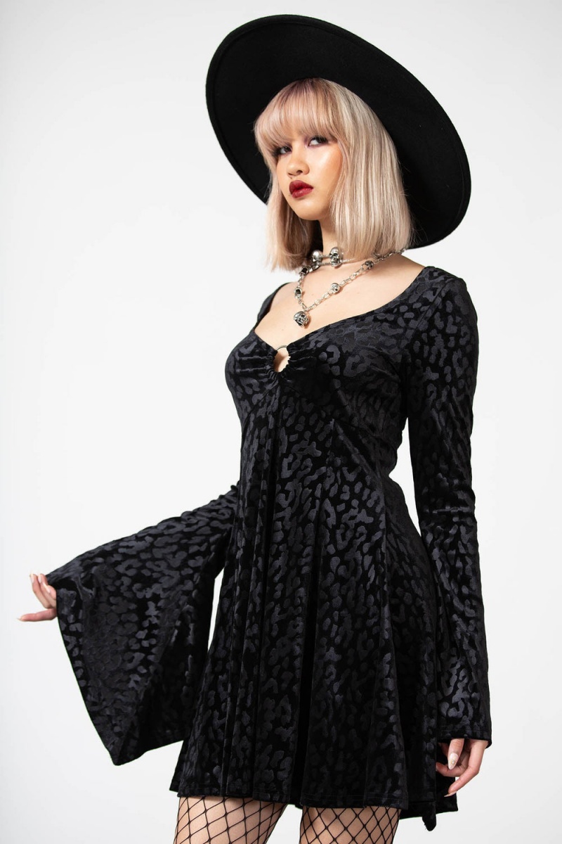 Killstar Nightcall Long Sleeve Šaty [B] Černé | VHOZXP-863