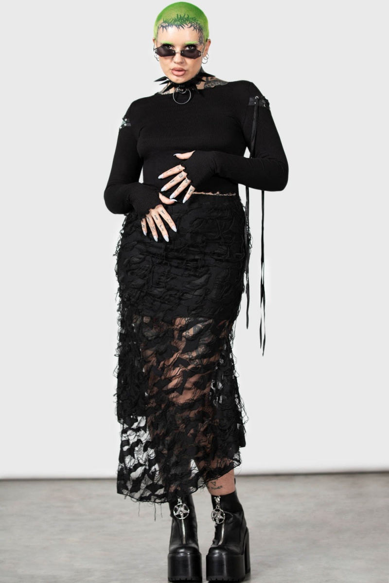 Killstar Nightdew Midi Skirt Černé | YFKRTX-418