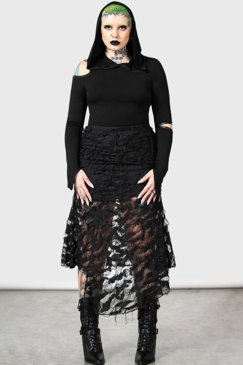 Killstar Nightdew Midi Skirt Černé | YFKRTX-418