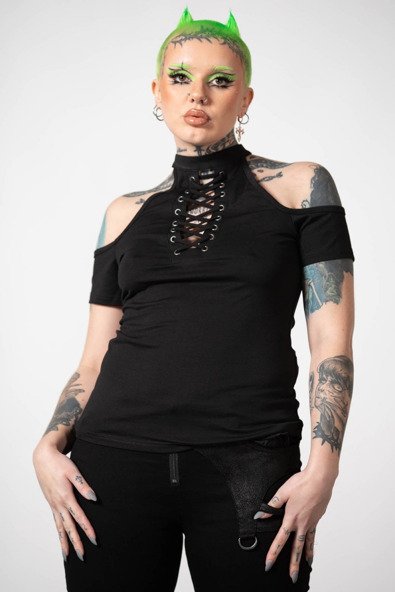 Killstar No Secrets Cap Sleeve Top Černé | PMJKDB-782