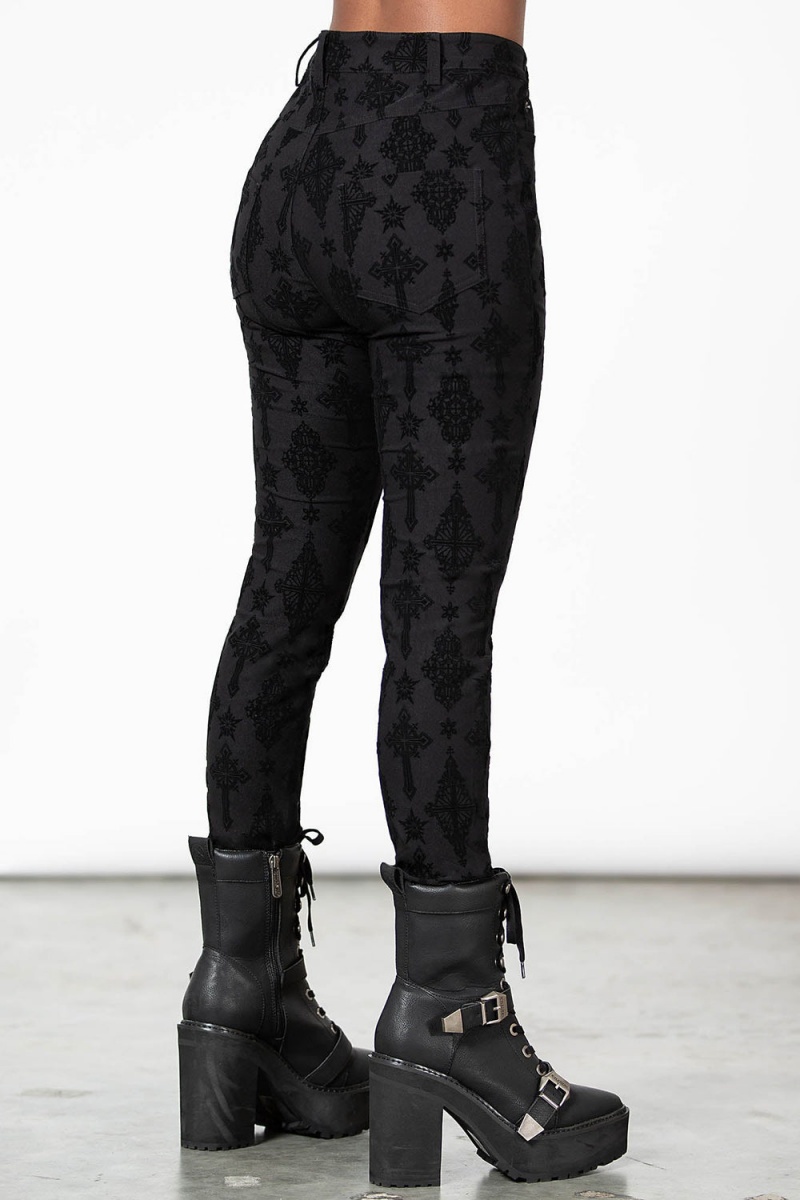 Killstar Nora Flocked Trousers Černé | IWKQNS-316