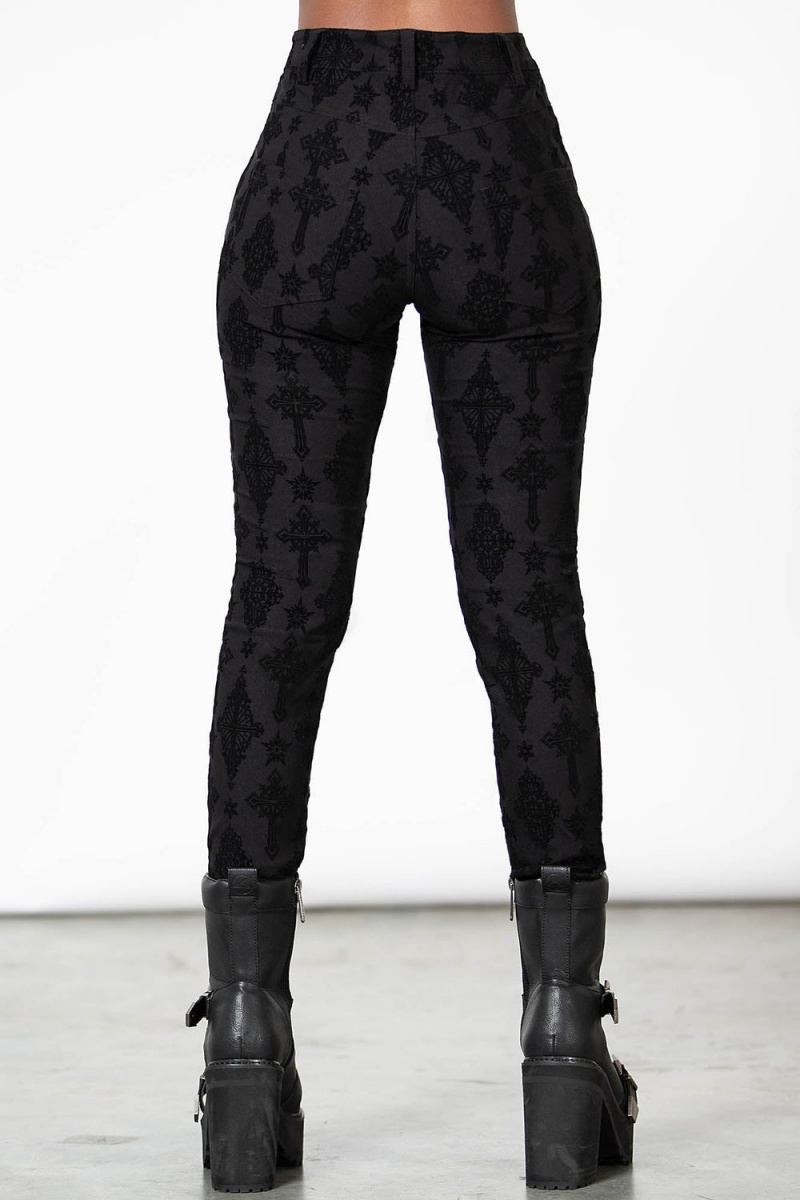 Killstar Nora Flocked Trousers Černé | IWKQNS-316